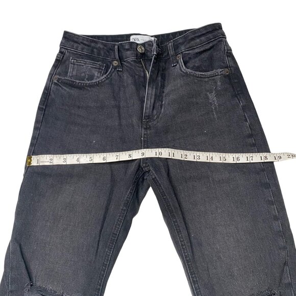 Zara Women's Mom Fit Distressed Dark Washed Jeans, size US 4 - Picture 10 of 13